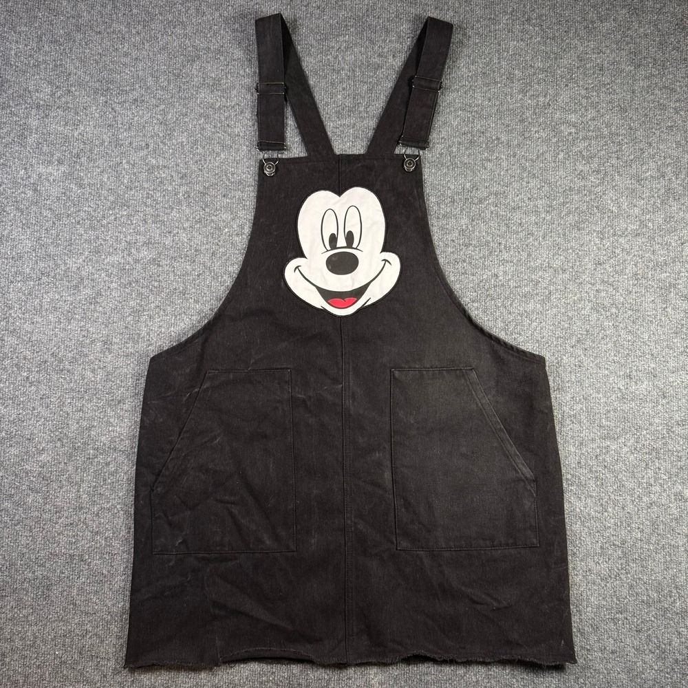 Disney Overall Dress Womens 1X Black Mickey Mouse Graphic Raw Hem Pinafore